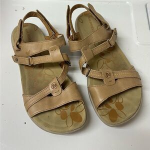 Merrell Swivel Lavish Women’s Sand Dollar Tan Leather Strappy Sandals SZ 9